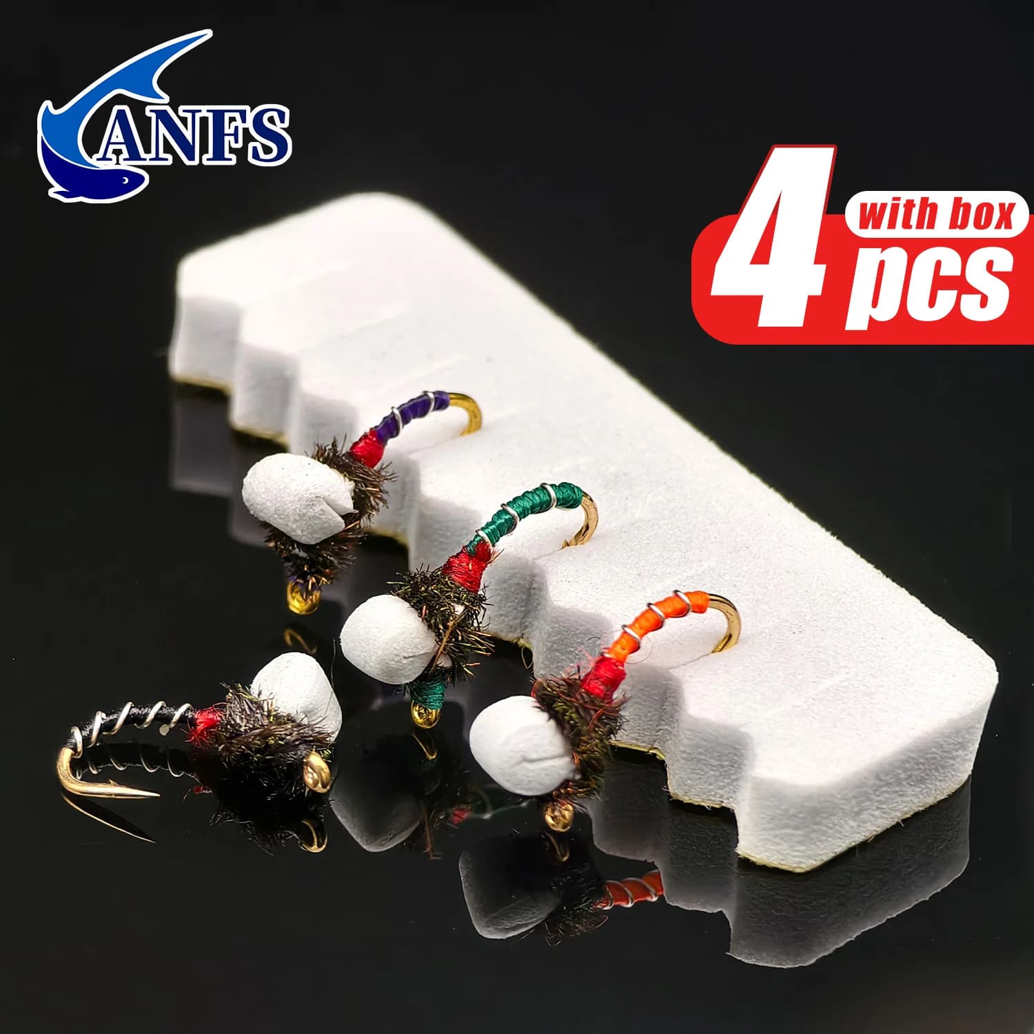 ANFS Cicalini per reggicalze, mosche alla trota, confezione da 4 colori misti con scatola per mosche, mosche da pesca