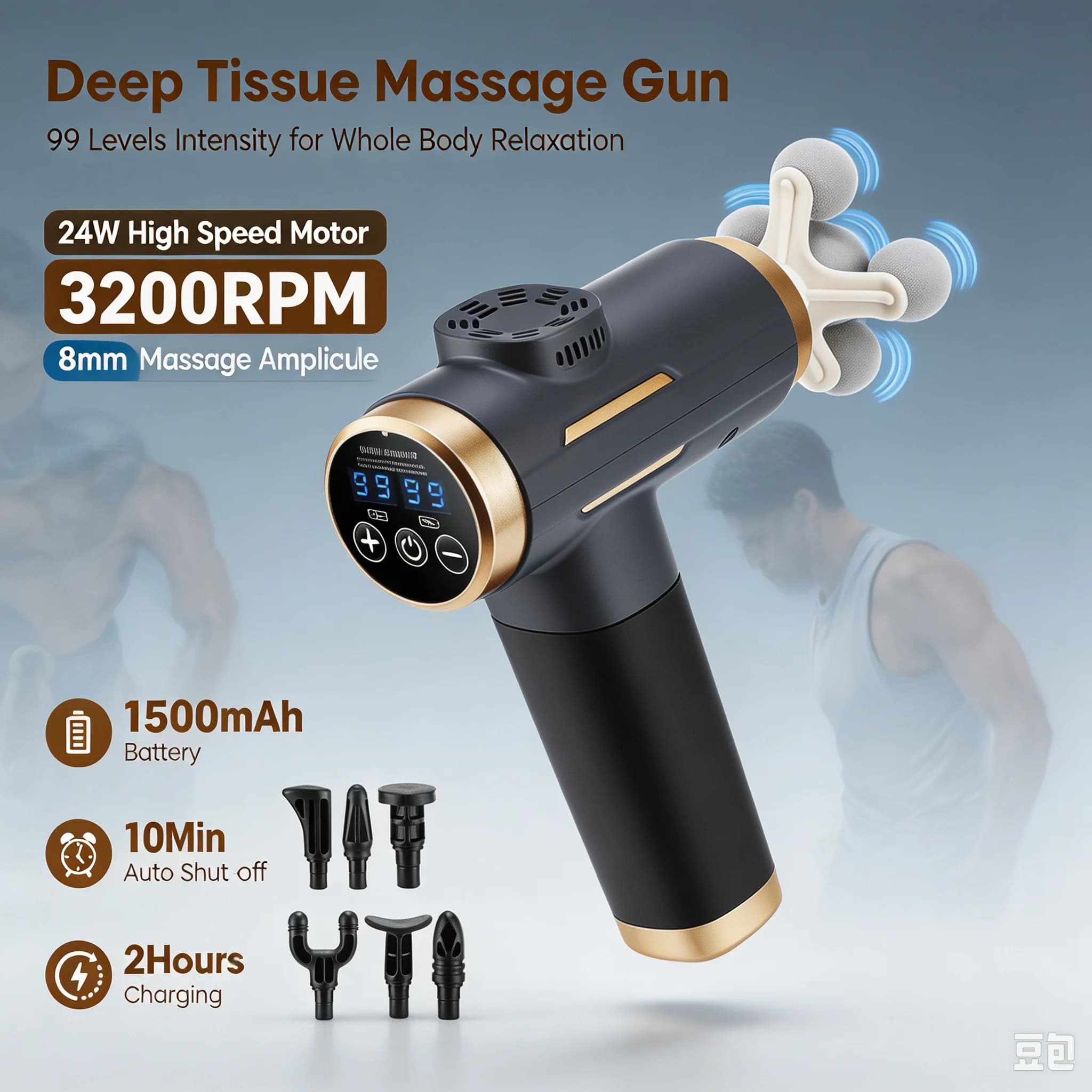 11-IN-1 Electric Massage Gun 99 Level Powerful Fascia Gun High-Frequency Vibration Full Body Massage Gun Muscle Relax masajeador