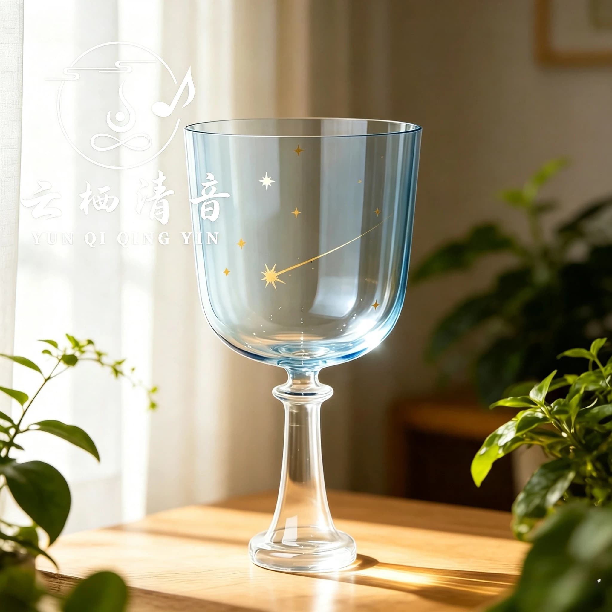 YUN QI QING YIN 5-8.75 Inch Cosmic Blue Gold Star Crystal Singing Chalice Bowl Yoga Meditation Sound Healing Percussion With Accessories