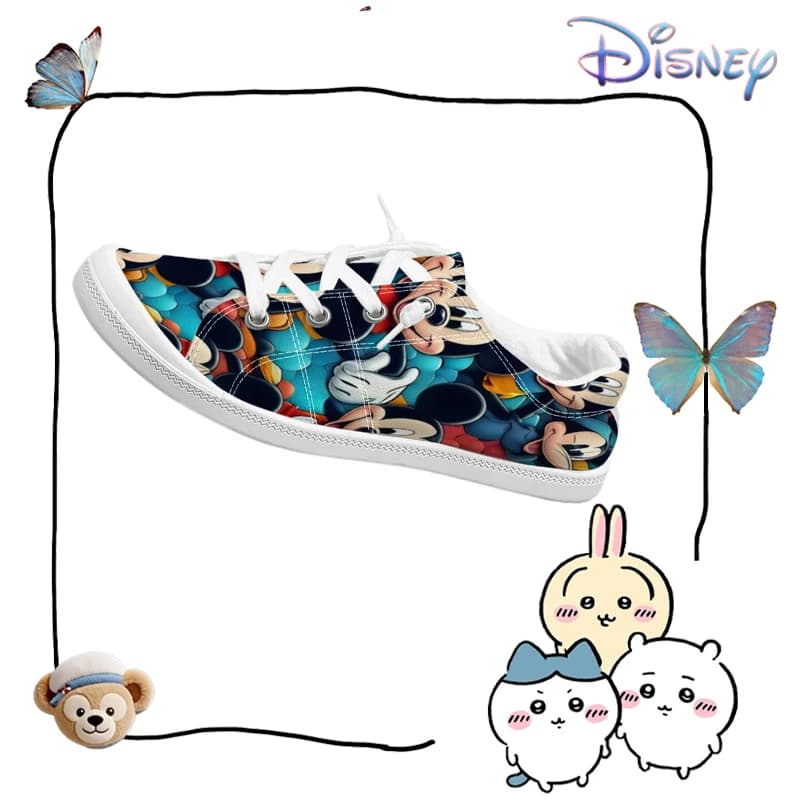 Low canvas shoes with colorful print Disney Mickey Mouse for woman, casual breathable sneakers