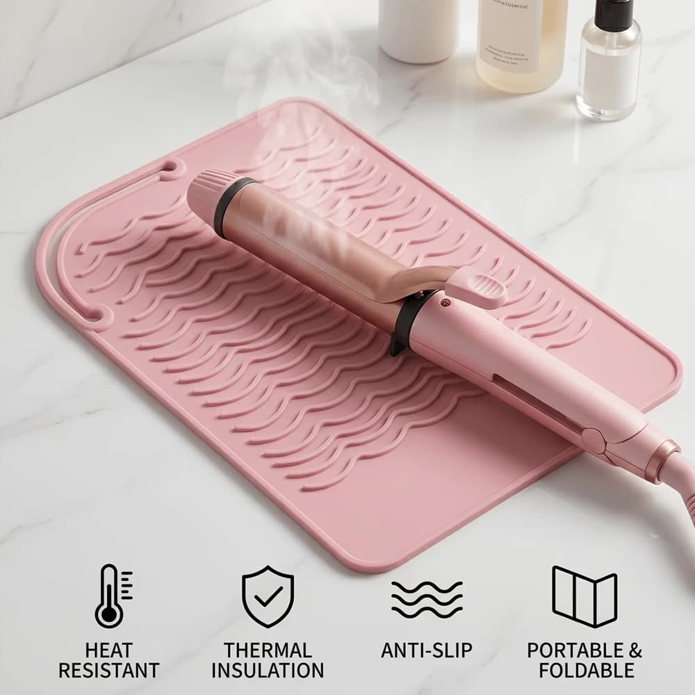 Tappetino resistente al calore per ferri arricciacapelli, borsa pieghevole portatile per riporre gli strumenti per lo styling dei capelli, tappetino isolante termico anti-scottatura per piastre per capelli, tappetino isolante termico anti-scottatura da tavolo