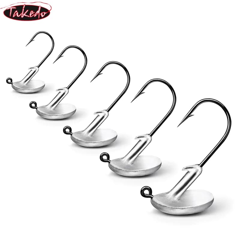 TAKEDO 1 SCATOLA FD12 Hook with Metal Head 3.5G 5G 7G 10G 14G Blood Slot Jig Tumbler Love with Soft bait Fishing Equipment Accessories