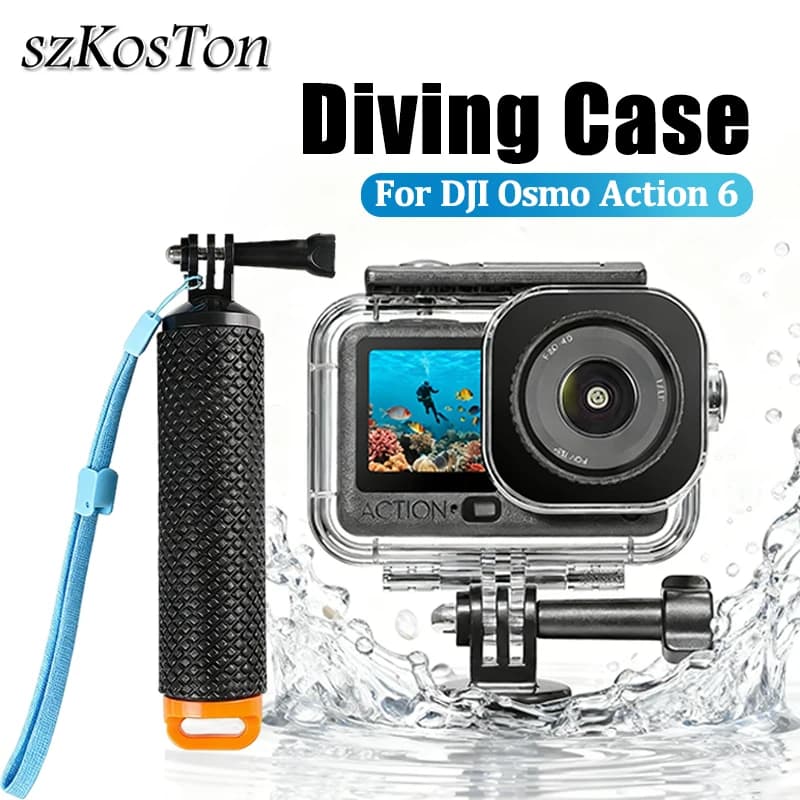 Custodia impermeabile portatile per DJI Osmo Action 6 - Custodia per immersione subacquea con accessori per guscio per fotocamera con barra di galleggiamento