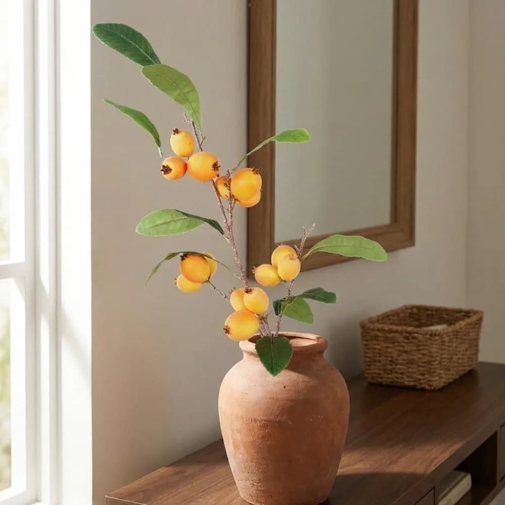 Artificial Loquat Copper with Green Leaves, Luxury Fin Fruit Tree, Elegant Realistic Plants, Gift