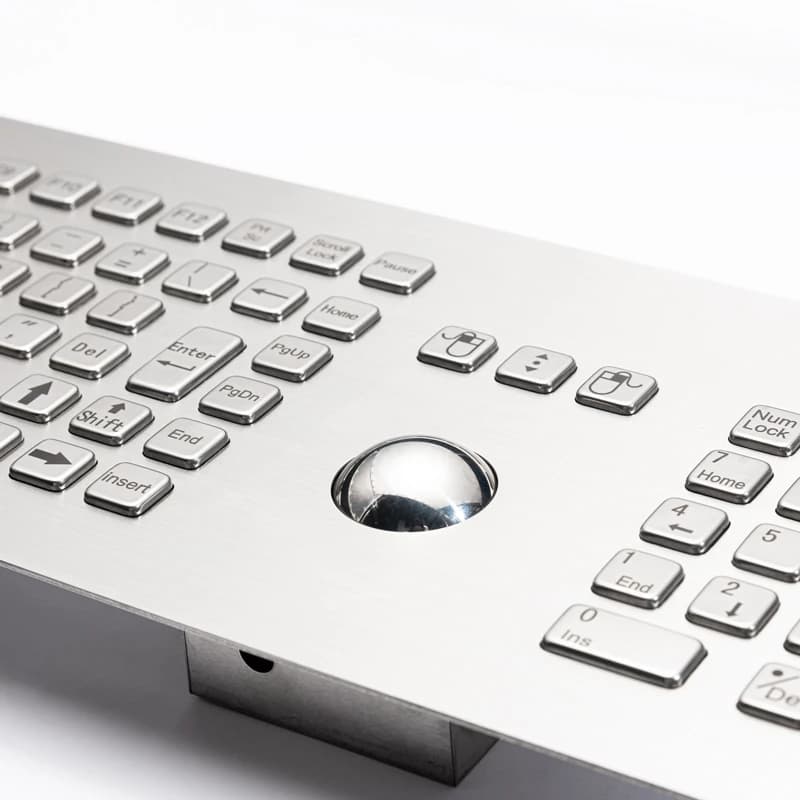 103 Keys Front Panel Mount IP65 Industrial Metal Stainless Steel Keyboard With Trackball And Number Keypad For Operating Room