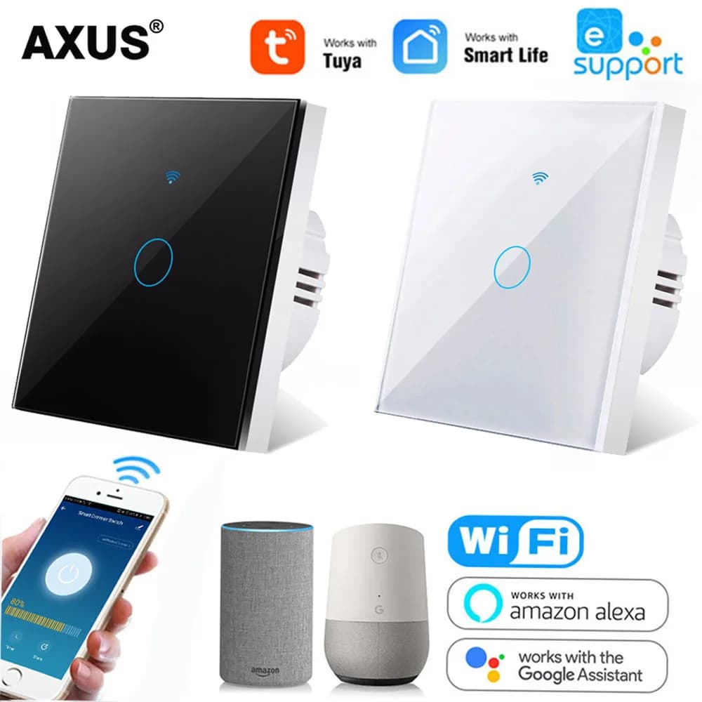 Wifi Smart Light Switch EU 86 Schermo in vetro Touch Panel Controllo vocale Interruttori a parete wireless con Alexa Google Home 1/2/3Gang