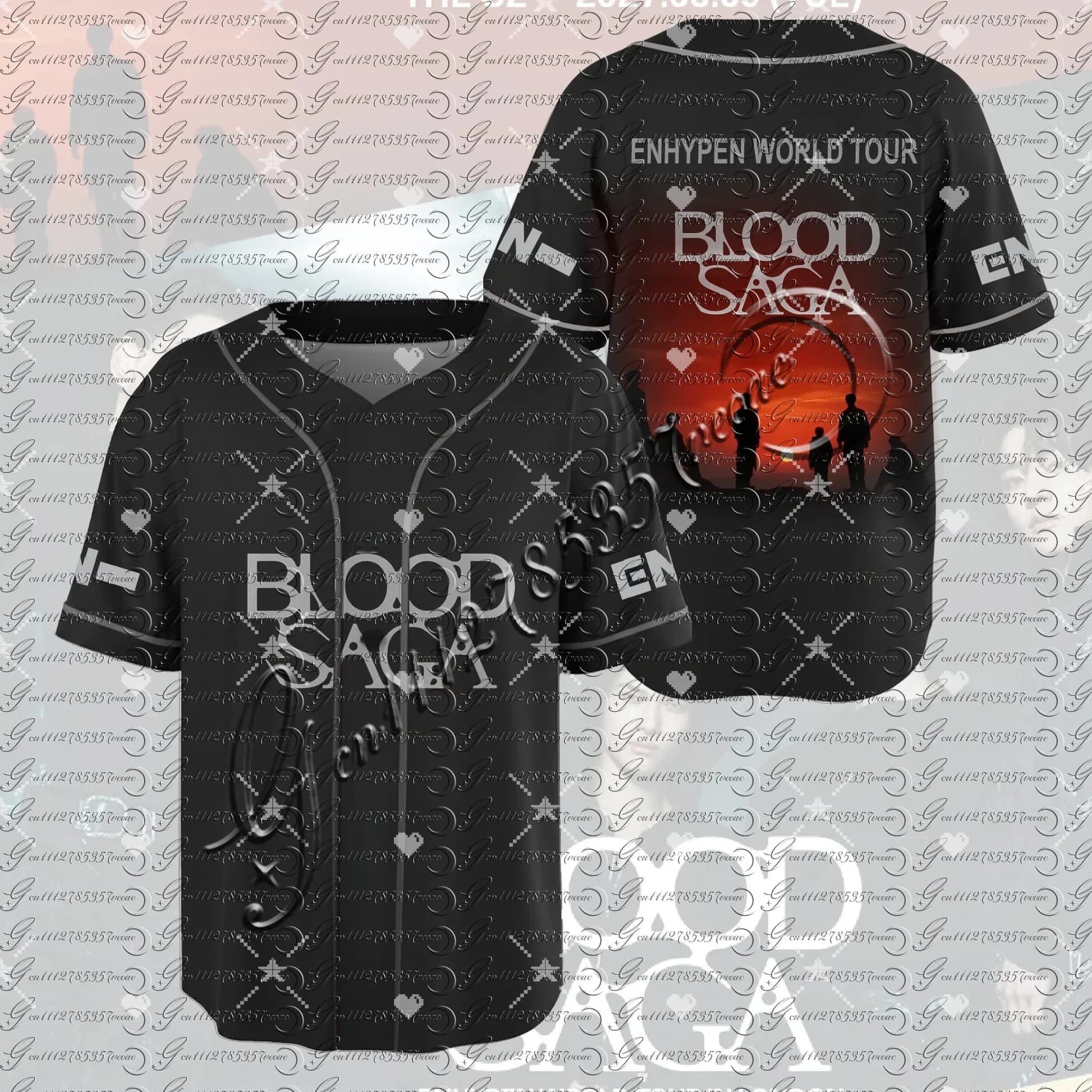 Maglia da Baseball ENHYPEN World Tour Blood Saga Nera, Streetwear Kpop, Camicia a Maniche Corte con Bottoni, Regalo per i Fan