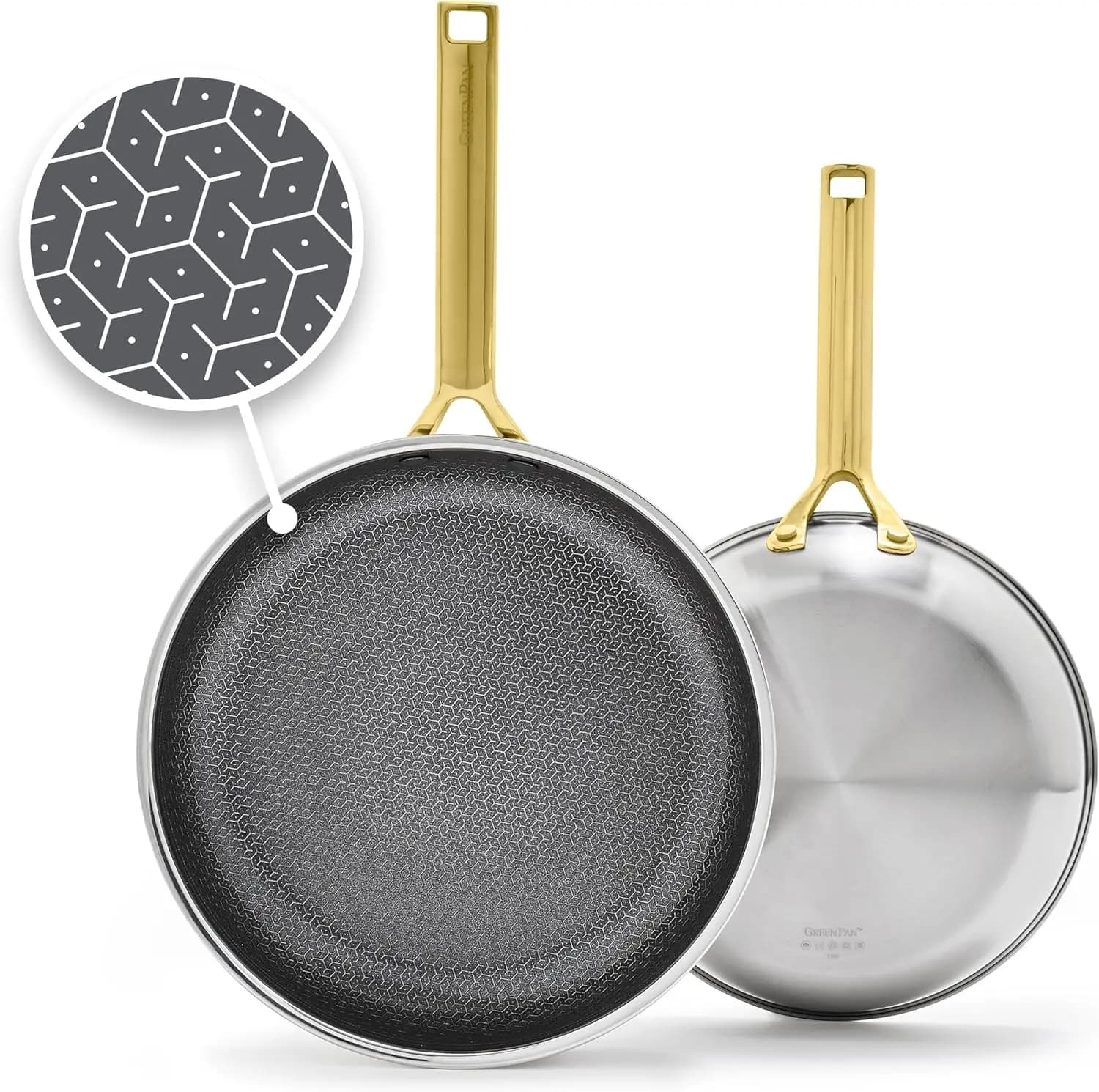 Hybrid 9.5” & 11” Nonstick Stainless Steel Frying Pan Set, APEX Tri-Ply Thermobond PFAS-Free Ceramic Skillets, Induction & All C
