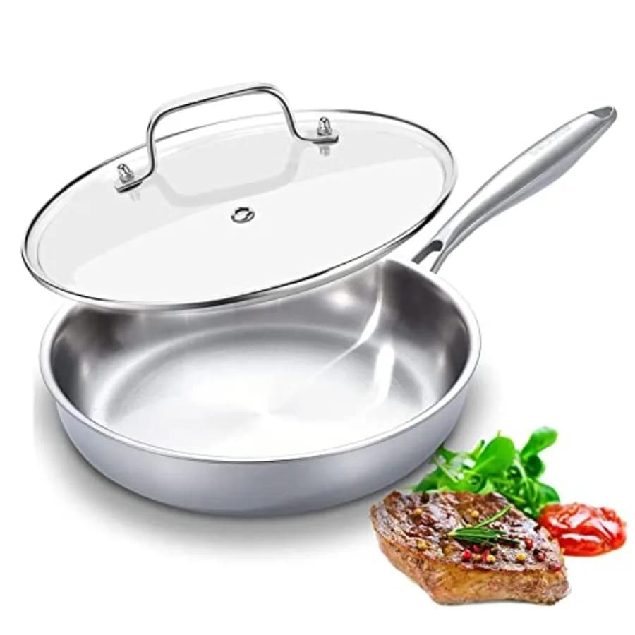Padella in acciaio inox a tre strati 18/10, adatta al forno fino a 600 gradi ° Pentole non tossiche compatibili con tutti i piani cottura, padella resistente