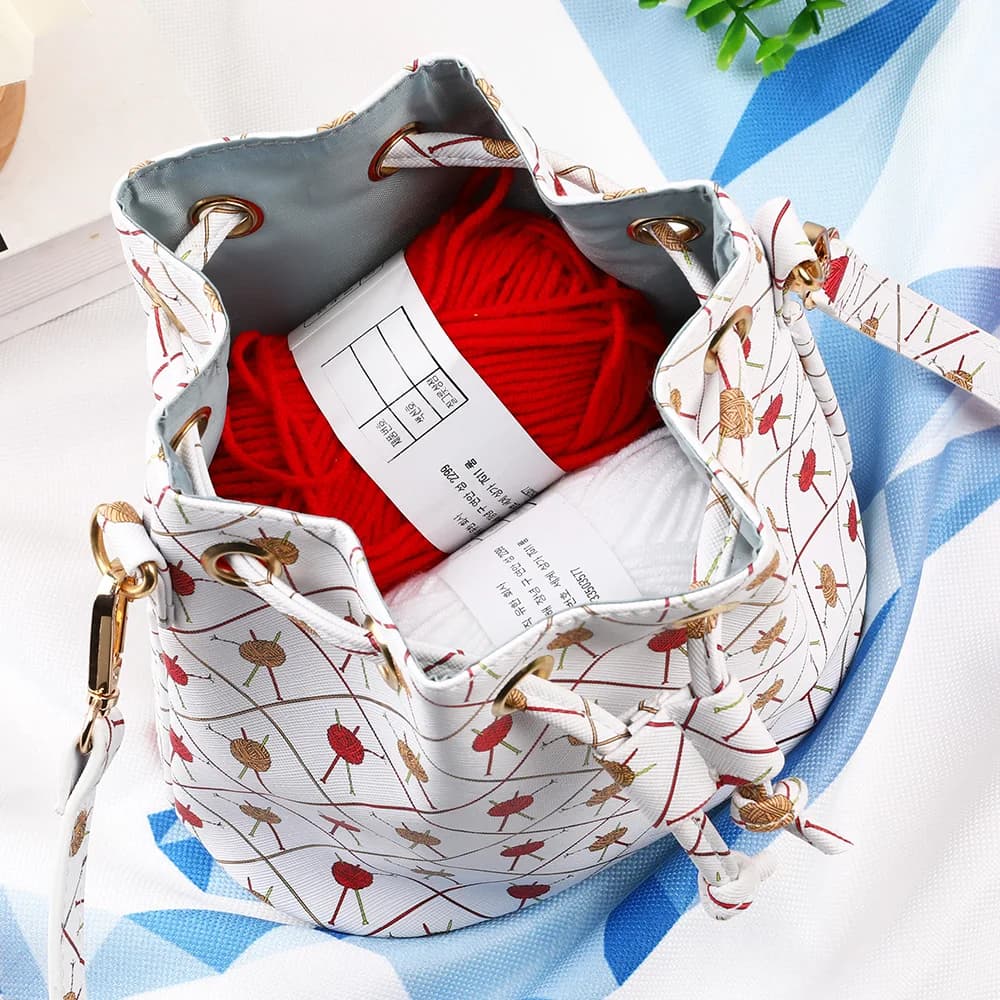 Organizzatore portatile di filati con coulisse Filati di lana Uncinetti Ferri da maglia Borsa portaoggetti Strumenti per cucire Borsa a tracolla portaoggetti