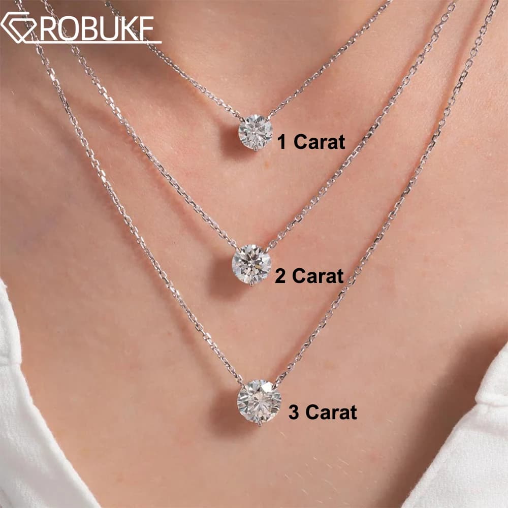 1CT 2CT 3CT Collana Moissanite per le donne Taglio rotondo Lab Diamante 100% argento sterling 925 Classico 3 artigli Ciondolo Gioielli da sposa