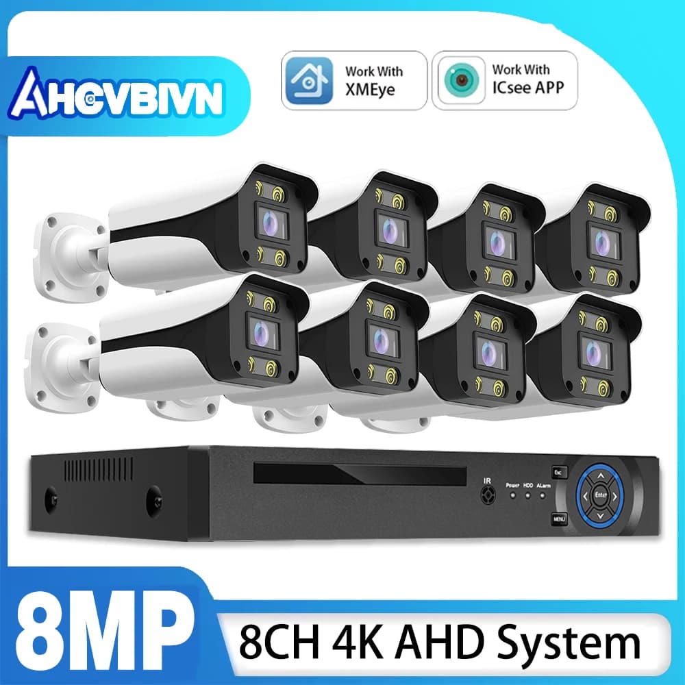 Kit Sistema di Sicurezza con Telecamera CCTV 8MP Xmeye APP, Kit DVR AHD 4K 8CH, Telecamera IP Bullet con Visione Diurna e Notturna, Sistema di Videosorveglianza