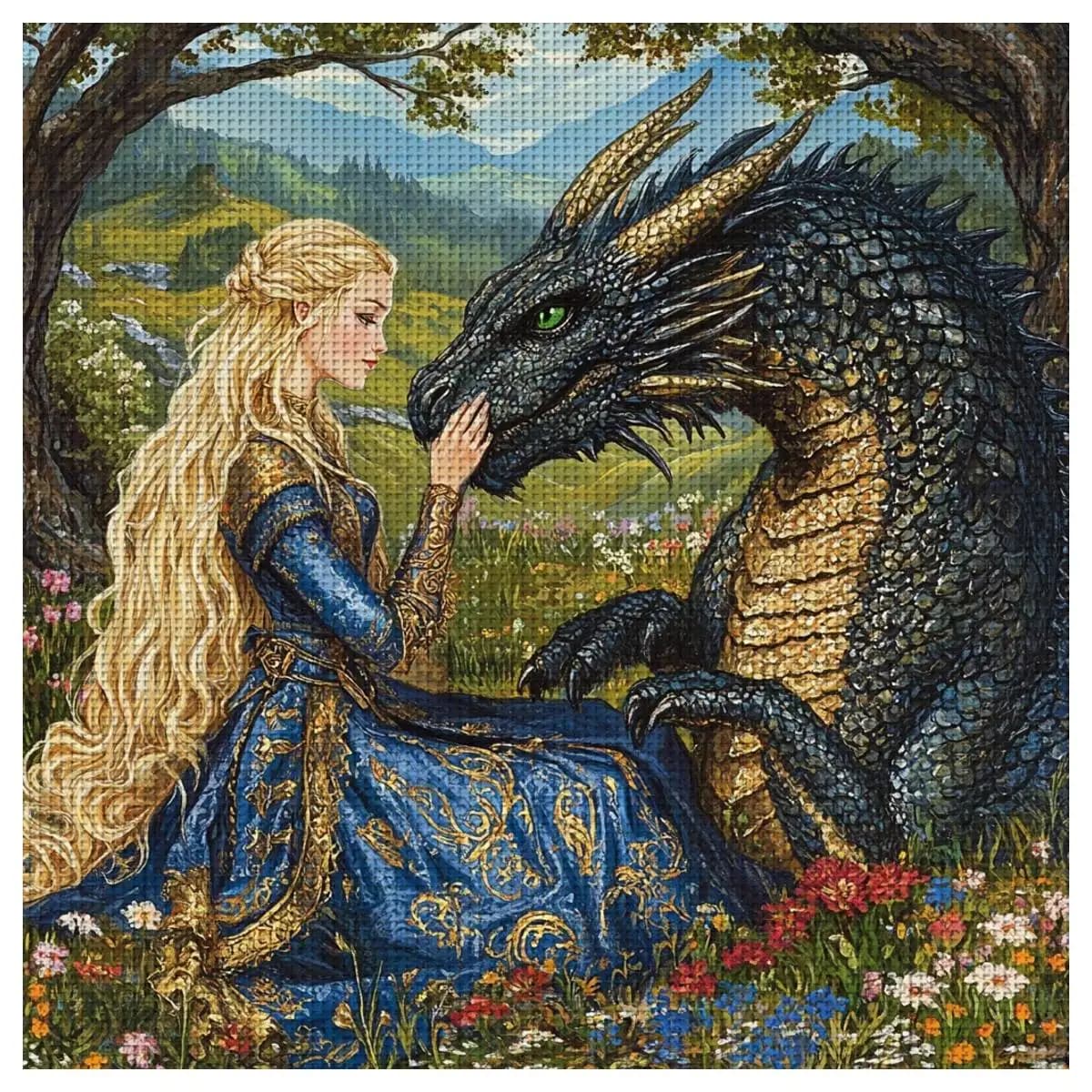 1pc 30X30CM/11.8inch Princess and Dragon Stamped Cross Stitch Kit DIY Kit 11/14/16CT DIY Embroidered Set DIY Cross-Stitch Set