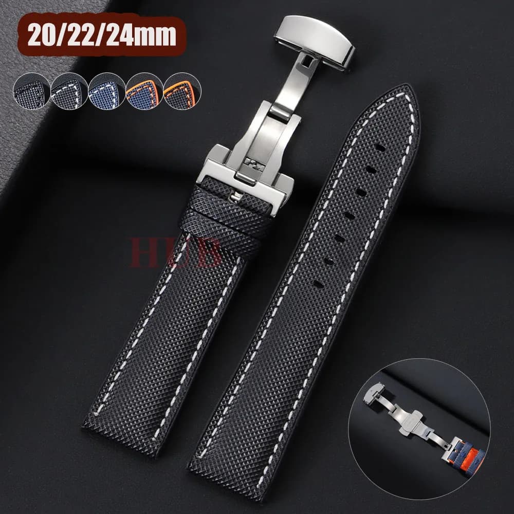20mm 22mm 24mm cinturino per orologio in nylon con tela vela per IWC per Omega per Seiko Business cinturino con fibbia a farfalla impermeabile uomo donna