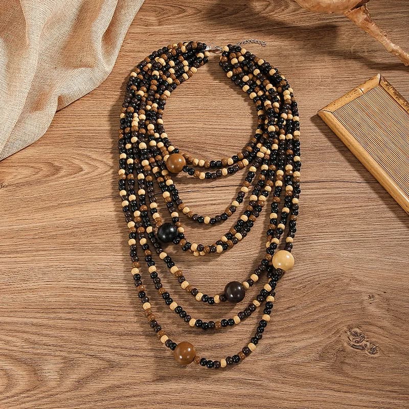 Collana in legno multistrato di nuovo arrivo per le donne Gilrs 7 strati di perline di legno collana girocollo collana lunga gioielli regali