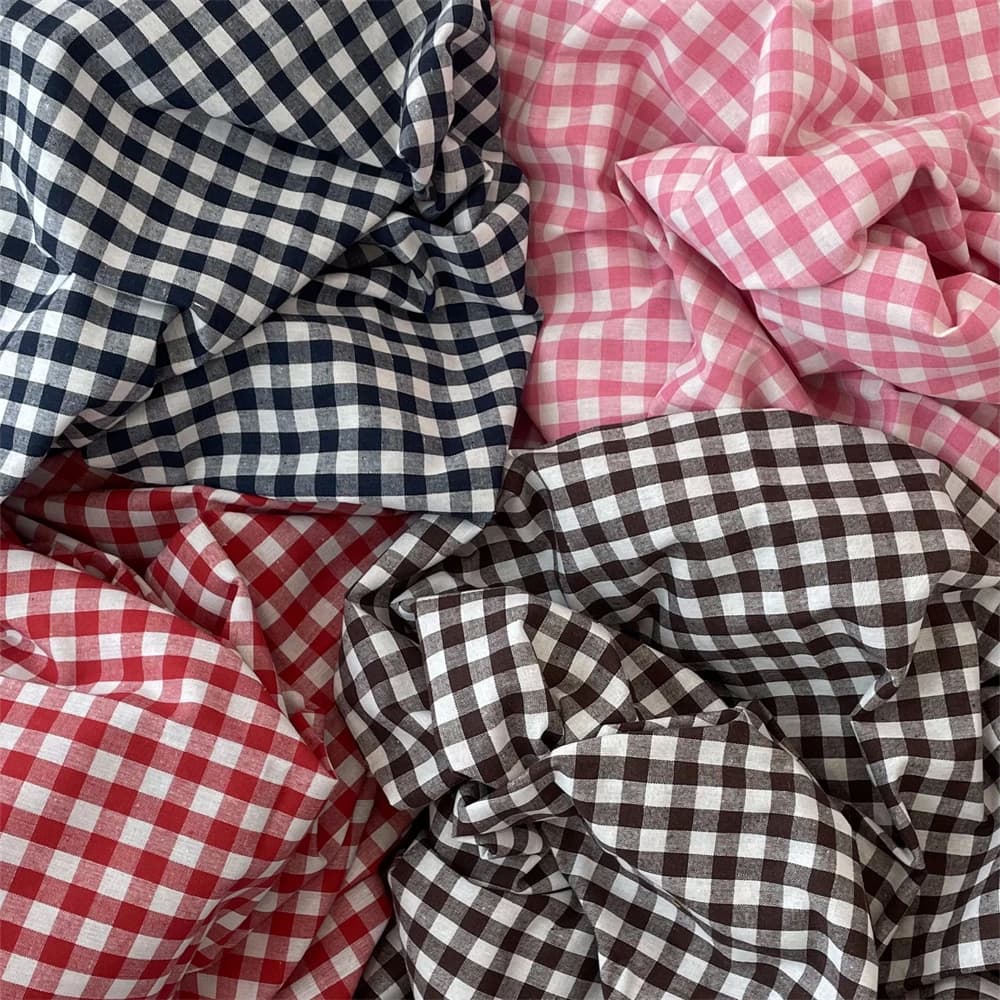 140x50cm1cm Color Block Plaid Cotton Fabric Shirt Garment Lining Cloth for Sewing Plain Weave Yarn-Dyed Fabric