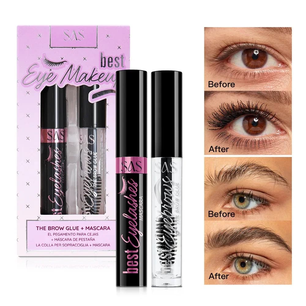 Waterproof black mascara set and primer for eyelashes, volumizing, natural curling, long-lasting formula