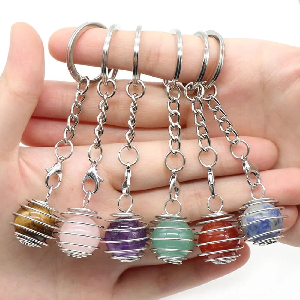 1pc 20mm colore casuale portachiavi a forma di palla portachiavi per auto in acciaio inossidabile Reiki ciondolo in cristallo borsa decorazione accessori per gioielli