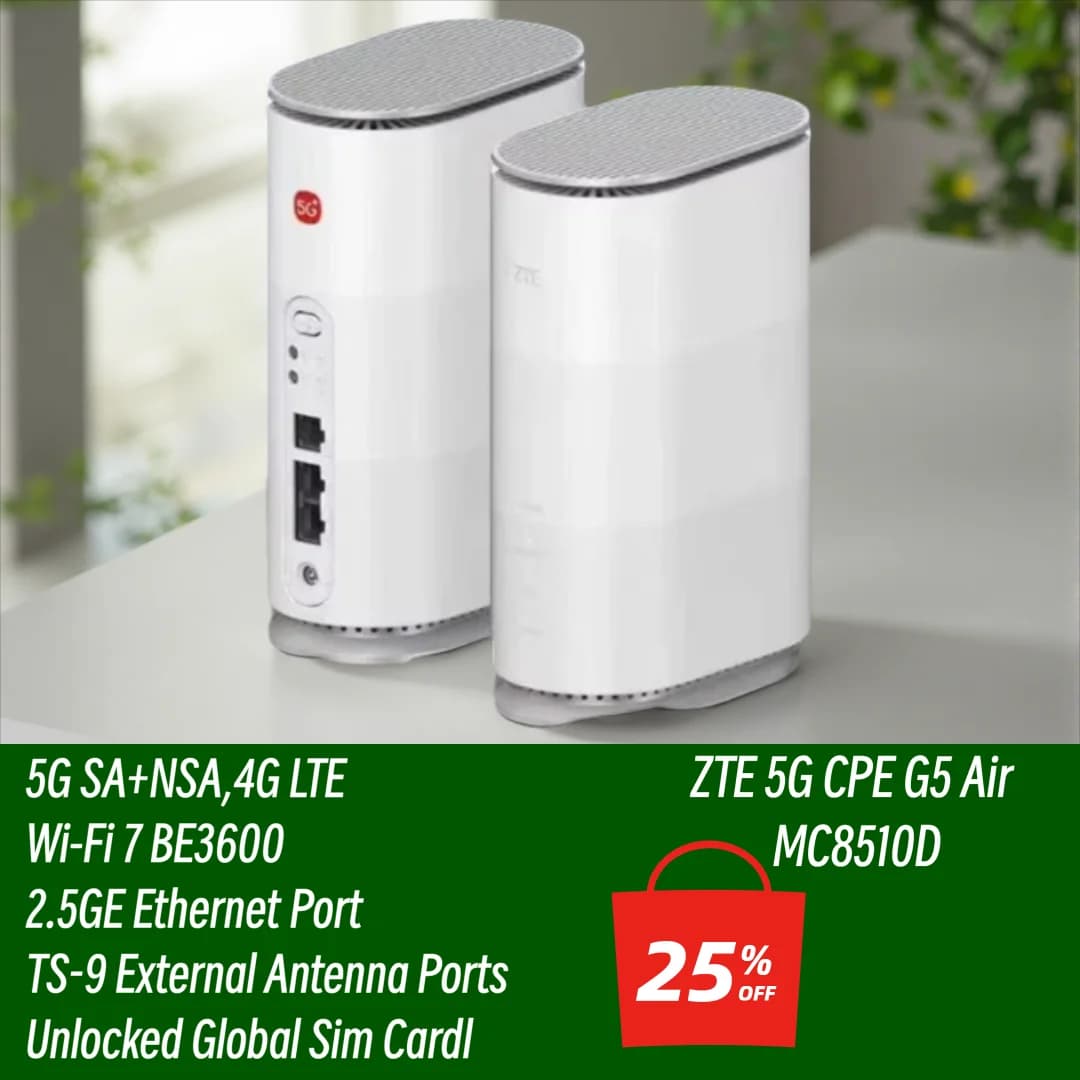 Router ZTE G5 Air 5G WiFi 7 CPE MC8510D Sbloccato, BE3600 con Porta RJ45 2.5G, NFC, 5G NR, 4G LTE Cat19, Modem Wireless con Slot SIM, 4*4 MIMO