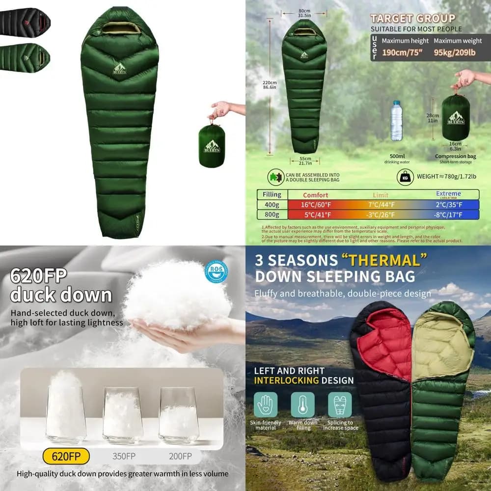 Ultralight sleeping bag for adult 620 Fill Power, ideal for hiking, camping, with compact case