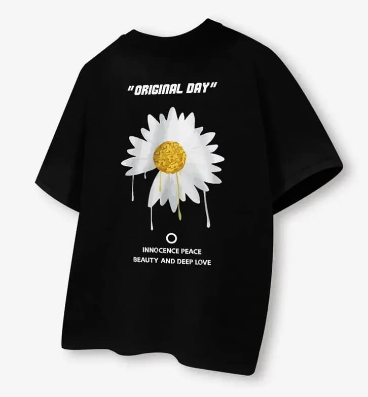 Original Japanese Painting Daisy Men's and Women's Pure Cotton Short-sleeved T-shirt, Loose and Versatile Summer Top