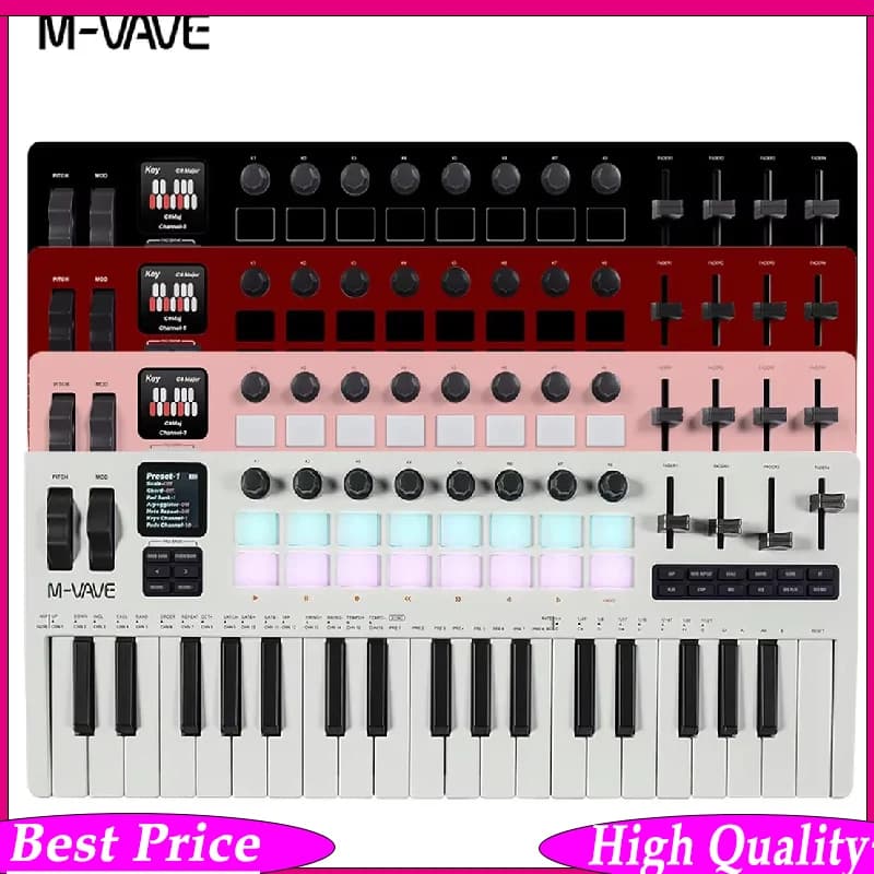 M-VAVE SMK-37 Pro Tastiera MIDI Wireless con 37 Tasti Sensibili, 16 Drum Pads e Controlli Hardware per la Produzione Musicale