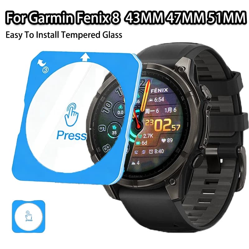 1-2 pezzi di vetro temperato facile da installare per Garmin Fenix 8 43MM 47MM 51MM, pellicola protettiva HD antigraffio per schermo.