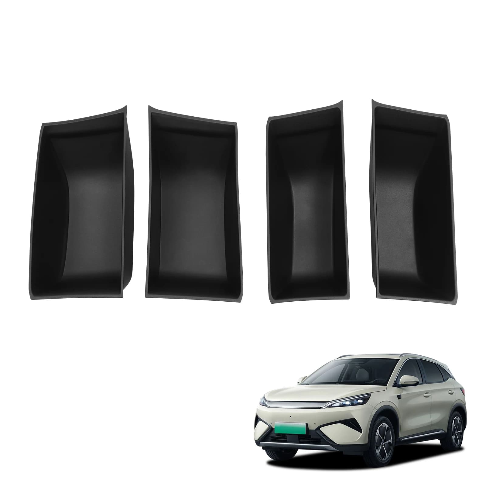 4 pezzi per BYD ATTO3 ATTO 3 YUAN PLUS 2025 + maniglia per porta anteriore posteriore scatola portaoggetti vassoio organizzatore TPE accessori interni auto nero