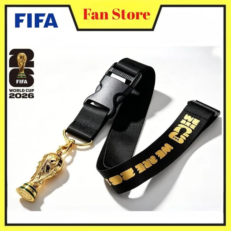 Cordino Ufficiale con Trofeo FIFA 2026 Coppa del Mondo USA Canada Messico Nero per Tifosi di Calcio Accessori Pendente da Collo