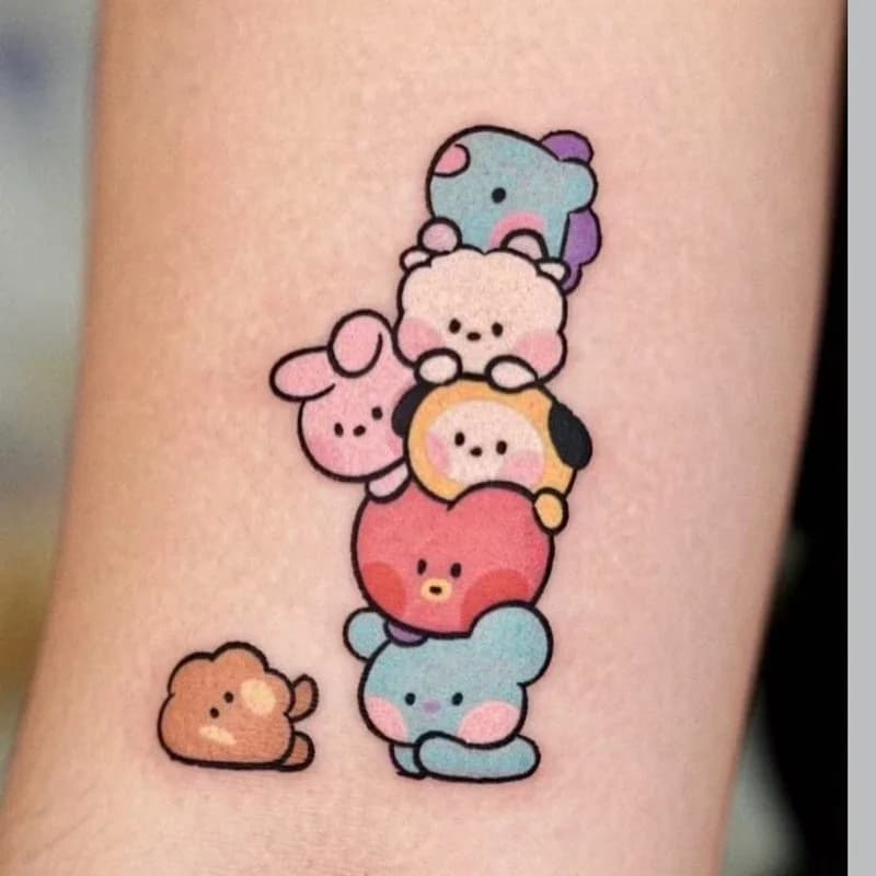BT21 Korean boy group cartoon-style tattoo stickers in color transfer print - cute concert support logo