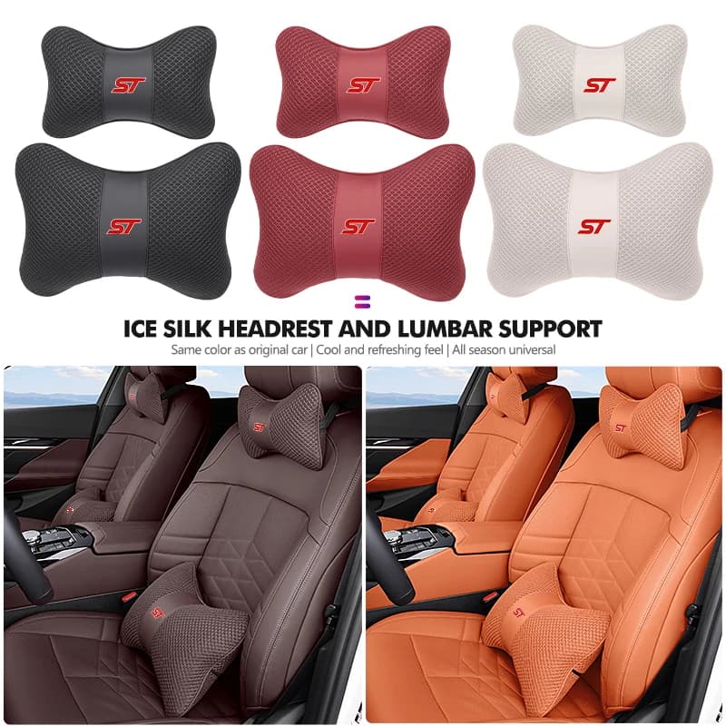 Car Headrest Lumbar Support Neck Pillow Lumbar Support Cushion For Ford ST Racing RS S Mustang Kuga Fiesta Fusion Mondeo Edge