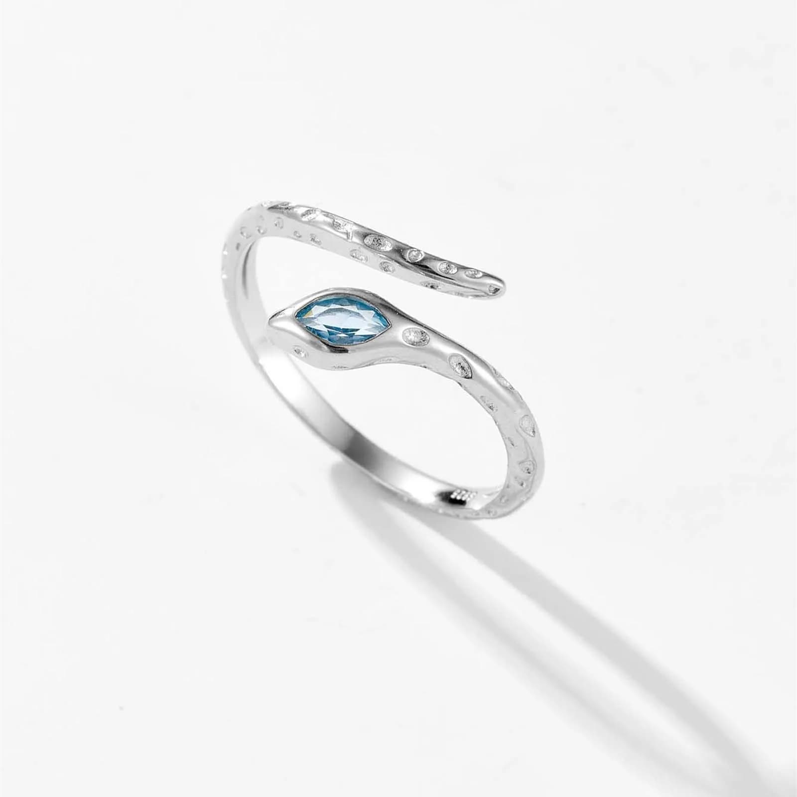 VEWANT Anello Regolabile da Donna in Argento Sterling 925 a Forma di Serpente con Zircone Azzurro CZ, Gioiello di Lusso Trendy 2026 per Feste e Regali