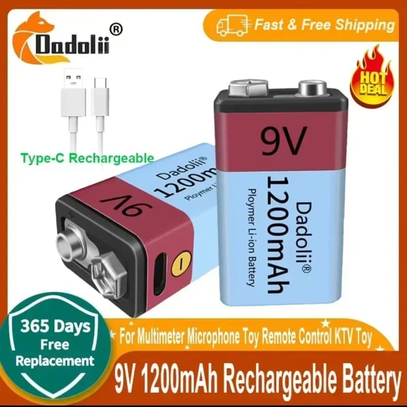 Batteria ricaricabile agli ioni di litio 9V1200mAh, ricarica micro USB per multimetri, microfoni, giocattoli, telecomandi e KTV, compatta ed efficiente