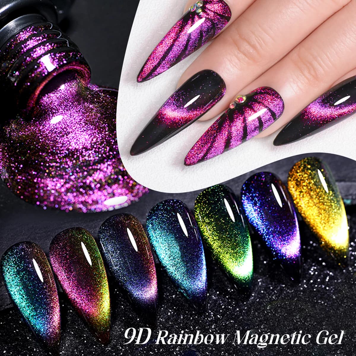 MEET ACROSS 7ml 9D Arcobaleno Gel magnetico Glitter olografico Cat Eye Gel Smalto per unghie Lucido riflettente Cat Eye Magnet Gel Polis