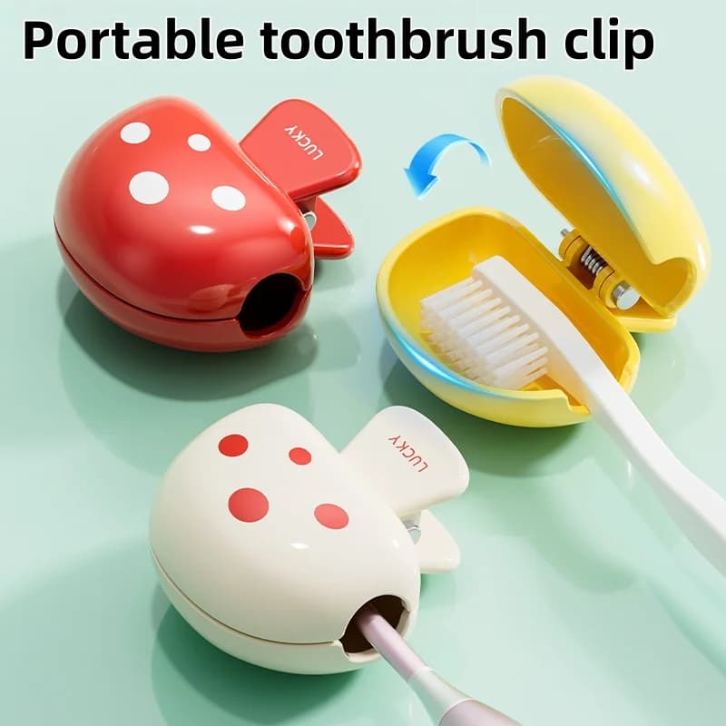 Cute Mushroom Portable Toothbrush Holder Clip Travel Dustproof Toothbrush Storage Case For Business Trip School Dorm Use