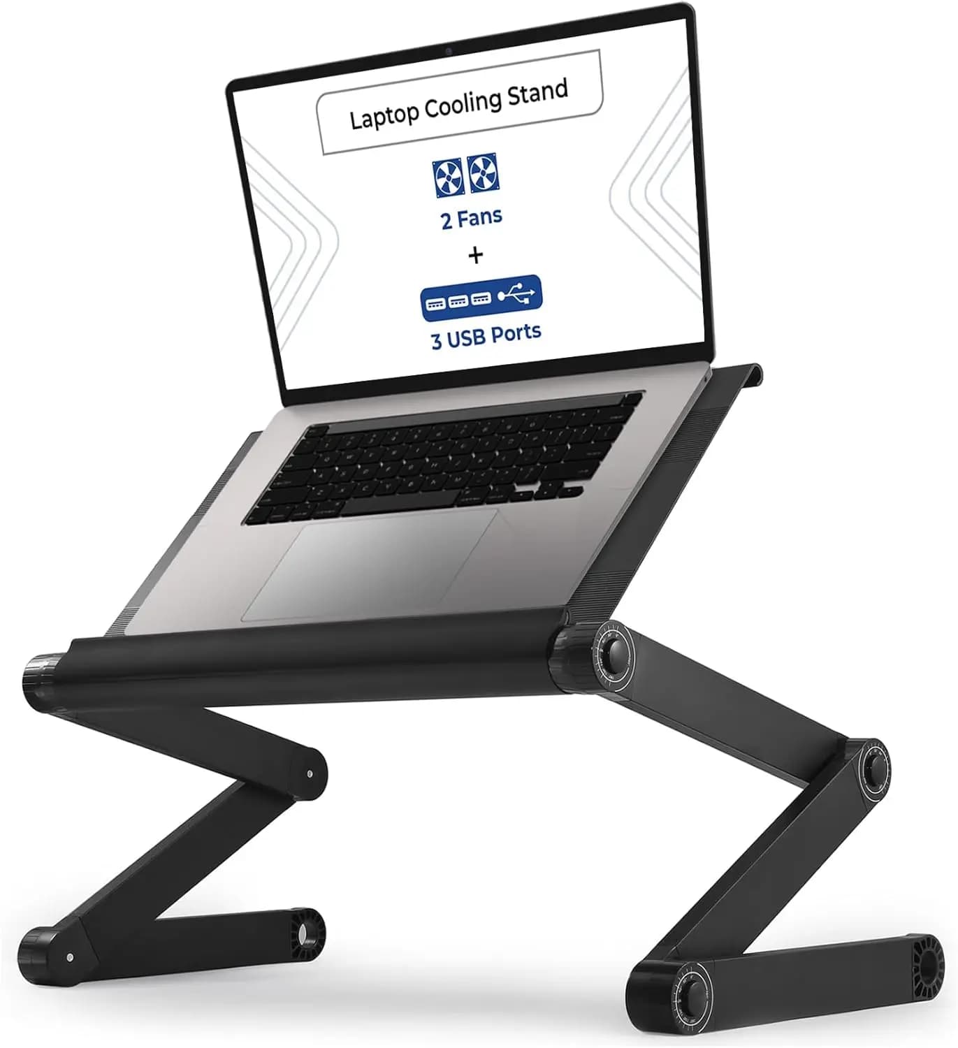 Supporto di Raffreddamento per Laptop Regolabile con 2 Ventole e 3 Porte USB, Scrivania Pieghevole per Letto, Supporto Ergonomico per PC per Casa e Ufficio