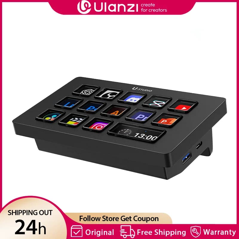 Ulanzi D200H 7 in 1 Stream Deck con 13 tasti fai da te Tastiera di controllo del flusso per PC OBS Live Creazione di contenuti Youtube SD/TF/USB3.0