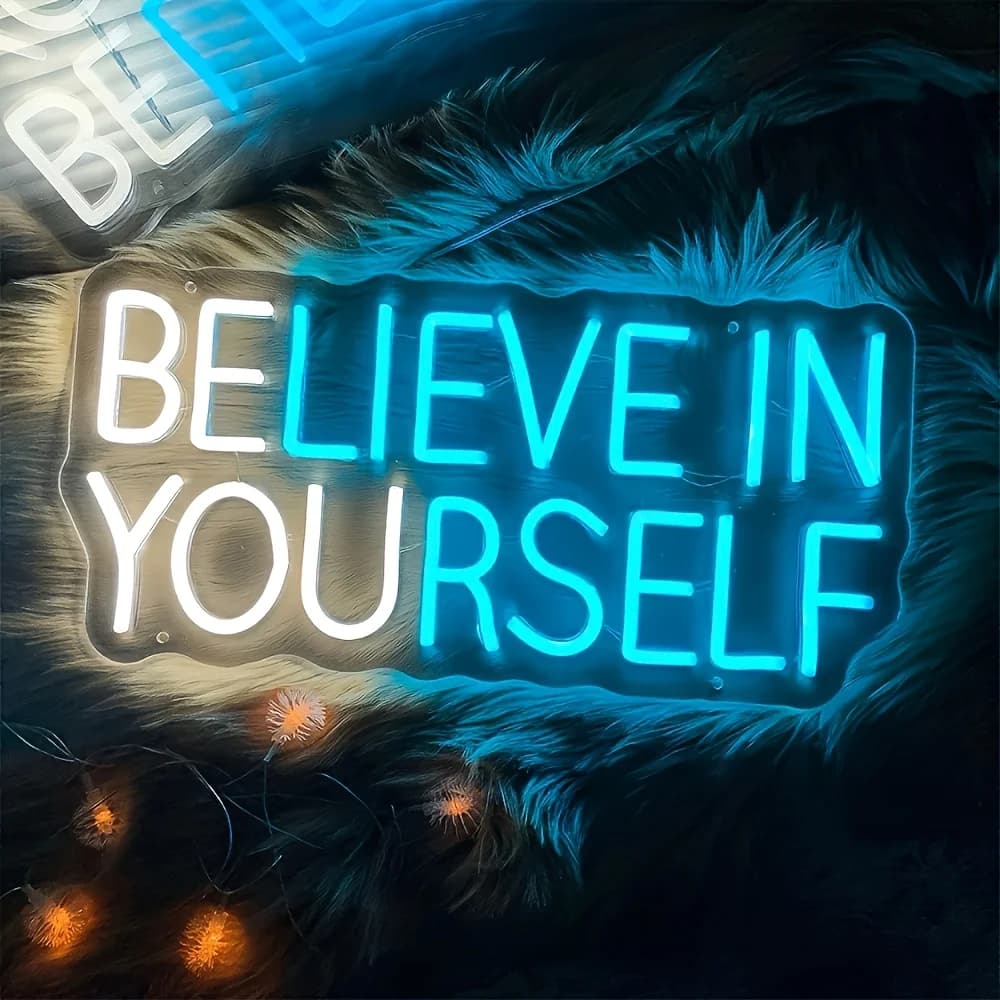 Insegne al neon LED 'Believe in Yourself', Alimentazione USB, Decorazione da parete dimmerabile per camera da letto, Controllo tramite interruttore, Illuminazione domestica colorata