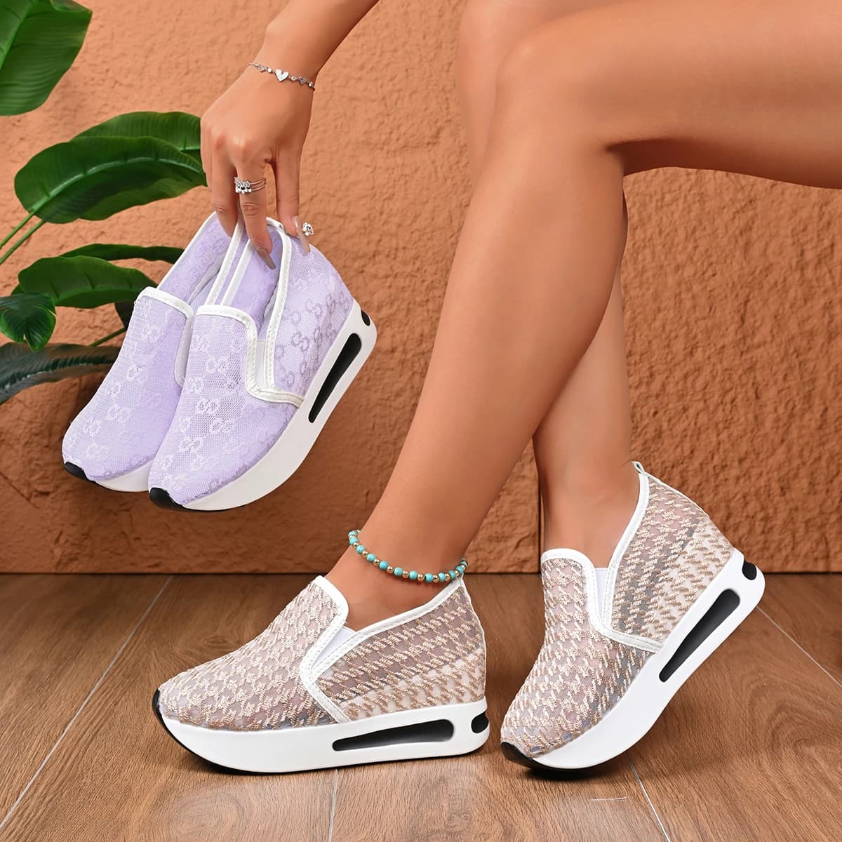 Scarpe da ginnastica leggere da donna Mocassini piatti con plateau slip-on Scarpe da donna casual comode ed eleganti in rete Scarpe da ginnastica firmate da esterno