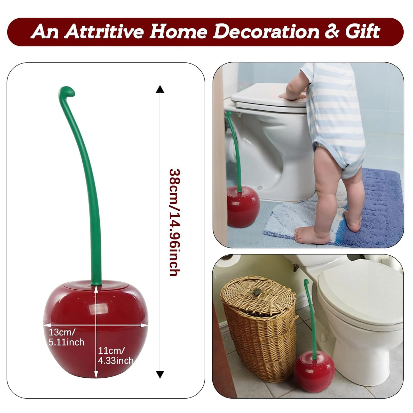 New-Creative Toilet Brush Creative Lovely Cherry Shape Lavatory Toilet Brush Holder Set Toilet Holder Bathroom Accessories