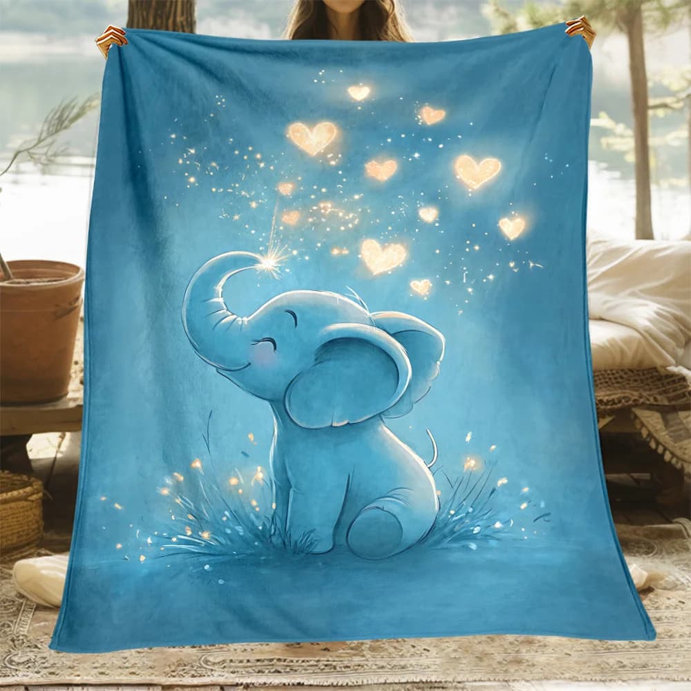 1 pezzo accogliente in flanella con stampa elefante - leggero, calore per tutte le stagioni, per divano, letto, campeggio da viaggio - Lavabile in lavatrice