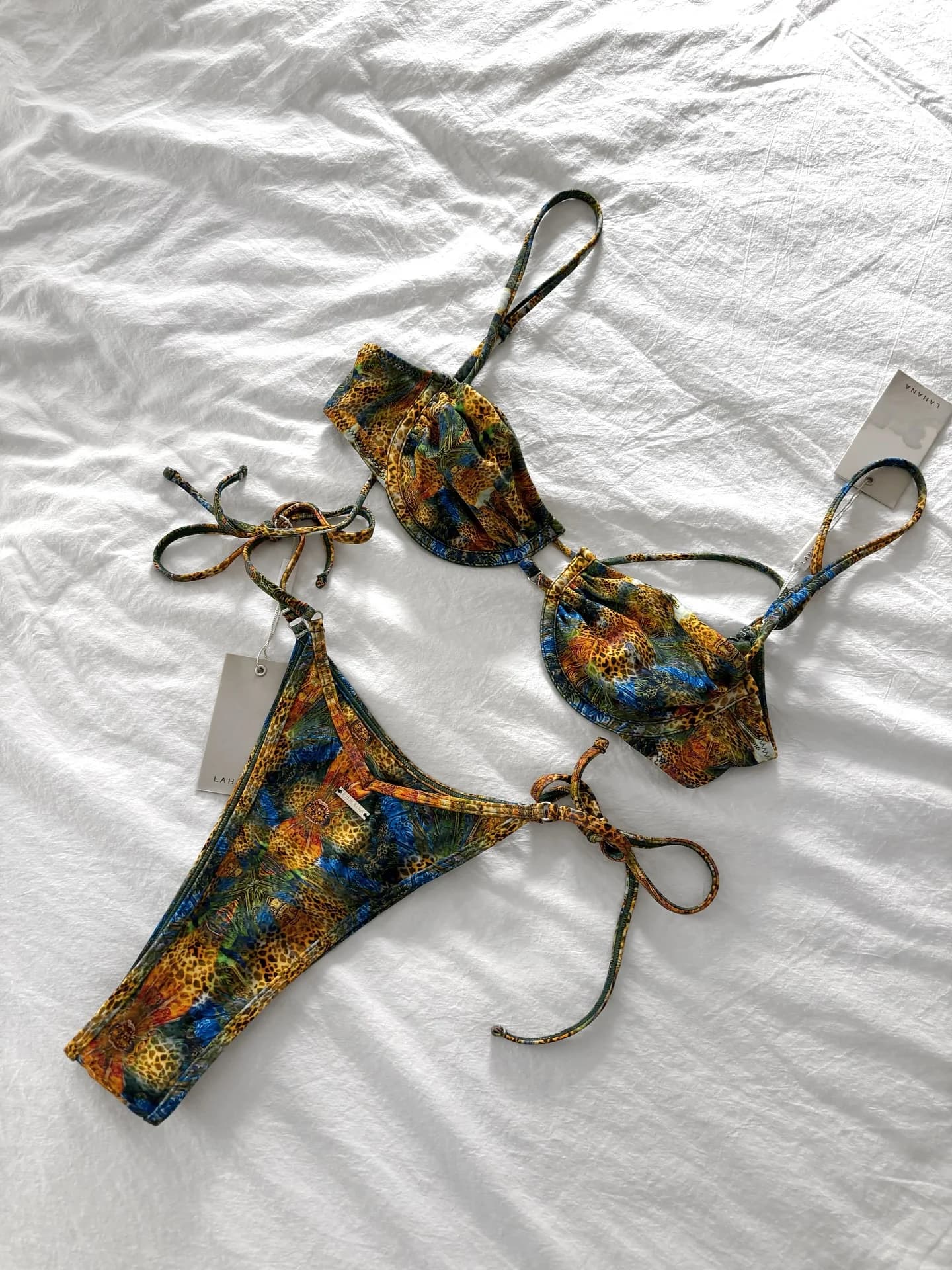 Bikini a fascia 2 pezzi 2026 sexy da donna, costume da bagno femminile micro bikini con laccetti laterali, abbigliamento da spiaggia stampato
