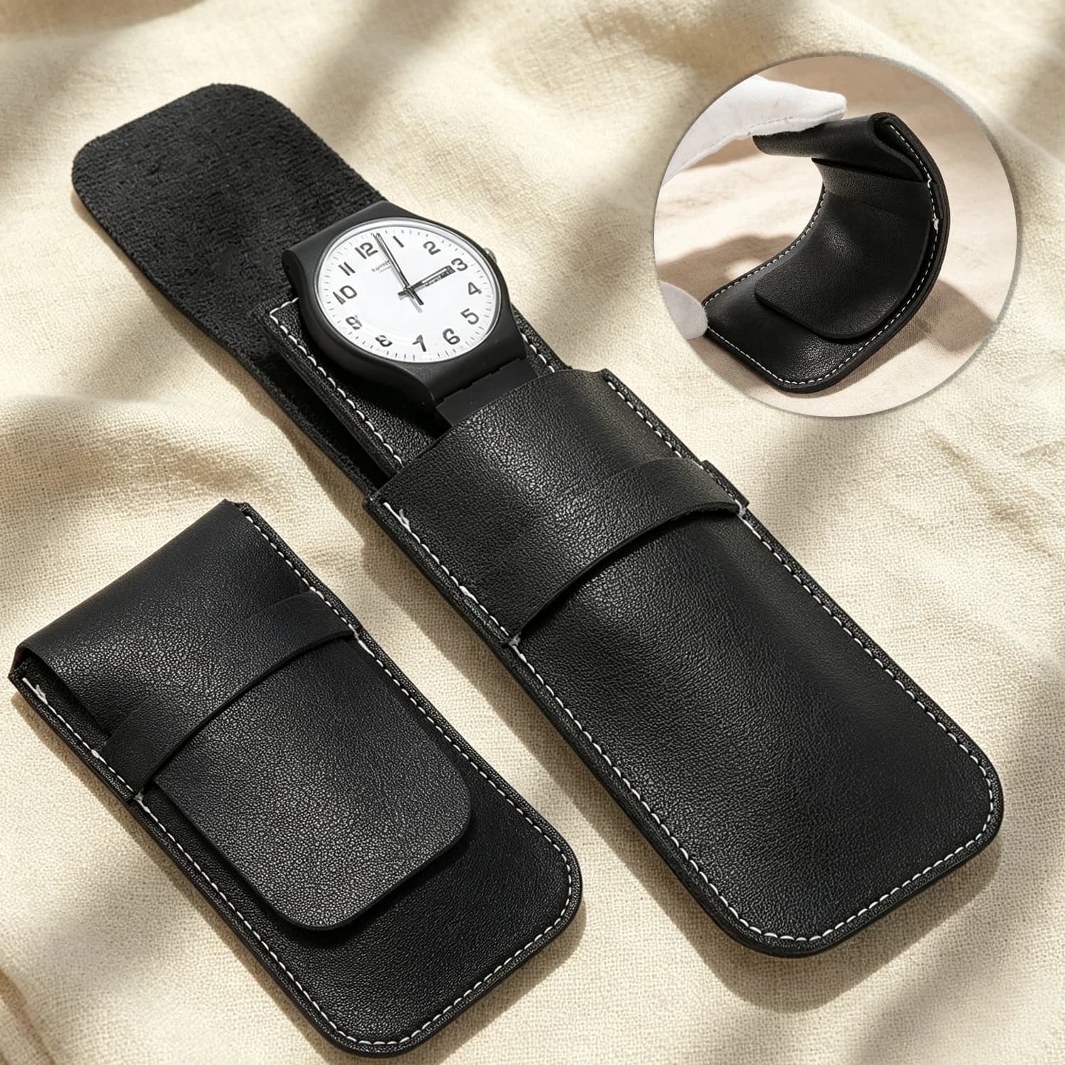 Single Luxury Watch Storage Pouch -Soft Leather Travel Case with Waterproof Protective for Men/Women - Perfect Gift Box Business
