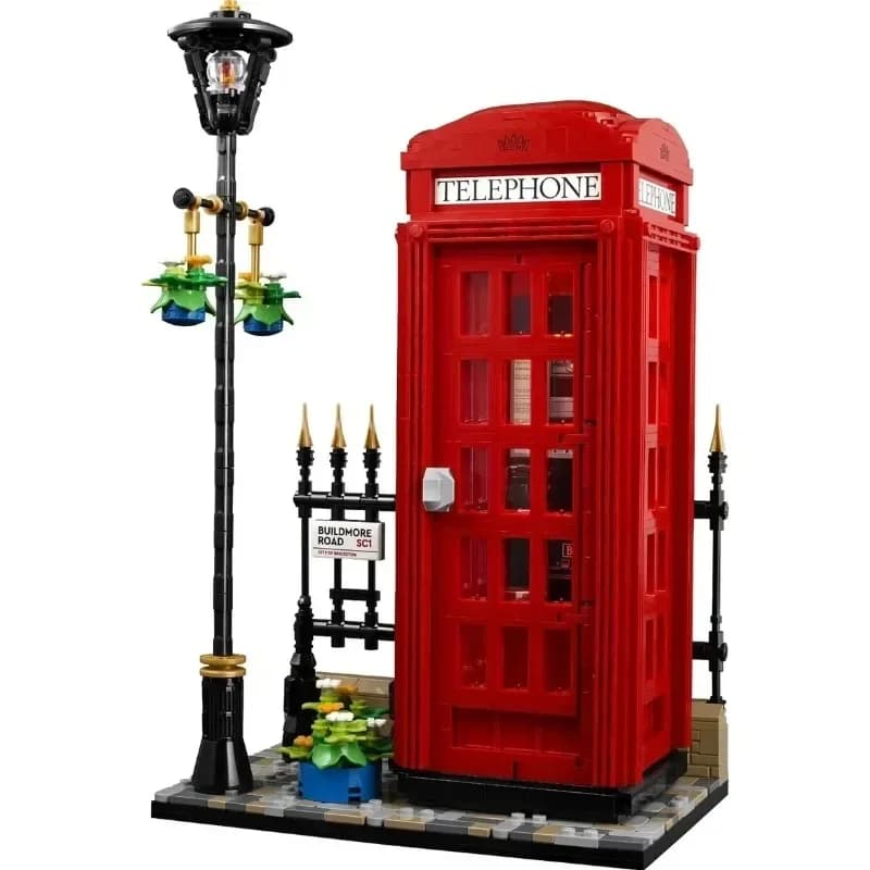 New Red London Telephone Box Compatible 21347 Building Blocks Bricks Classic British Symbol Light Toys For Adult Kids Gift