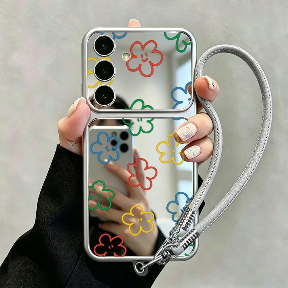 With Phone Lanyard Mirror Case For Samsung S26 Ultra S25 S24 S23 FE A57 A56 A55 A54 A53 A37 A36 A35 A26 A17 A16 A07 A06 Cover