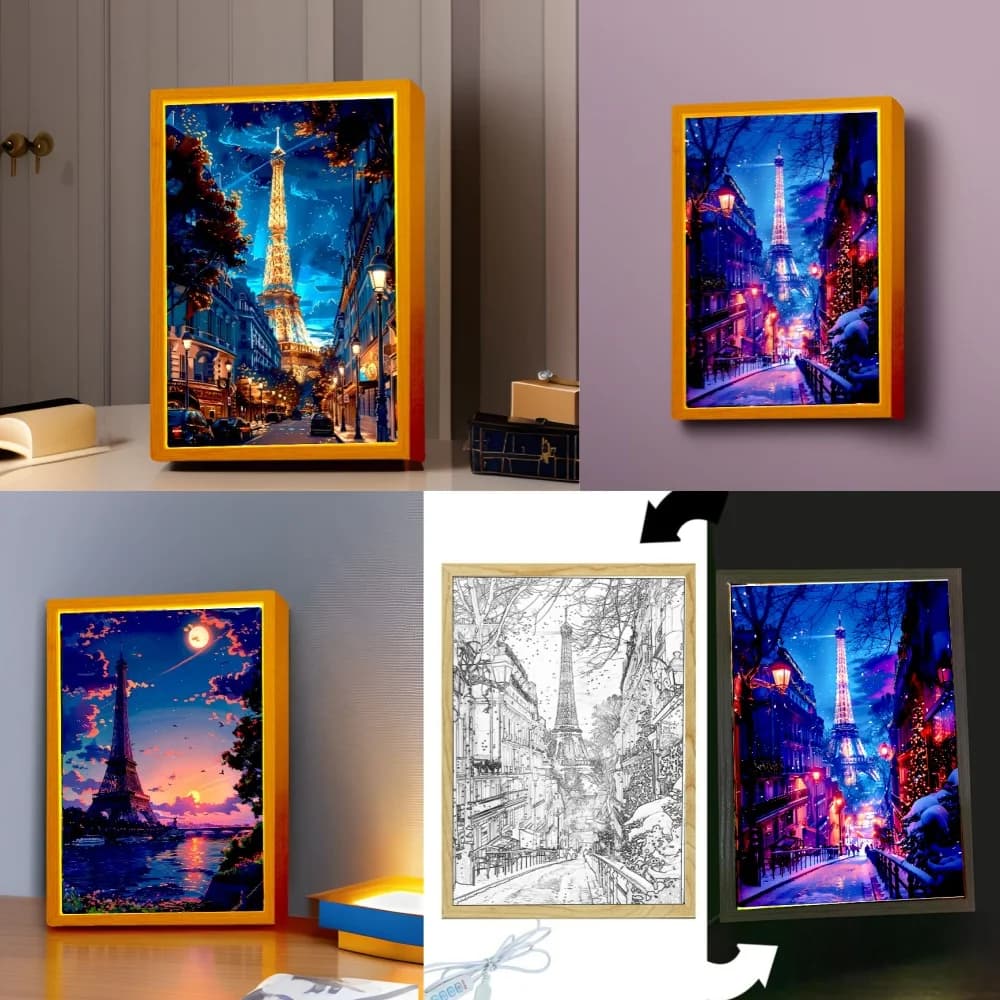 Beautiful city Paris Light Painting Photo Frame LED Night Light Wall lamps Comodin Home Decor Christmas gifts Lunar lamp