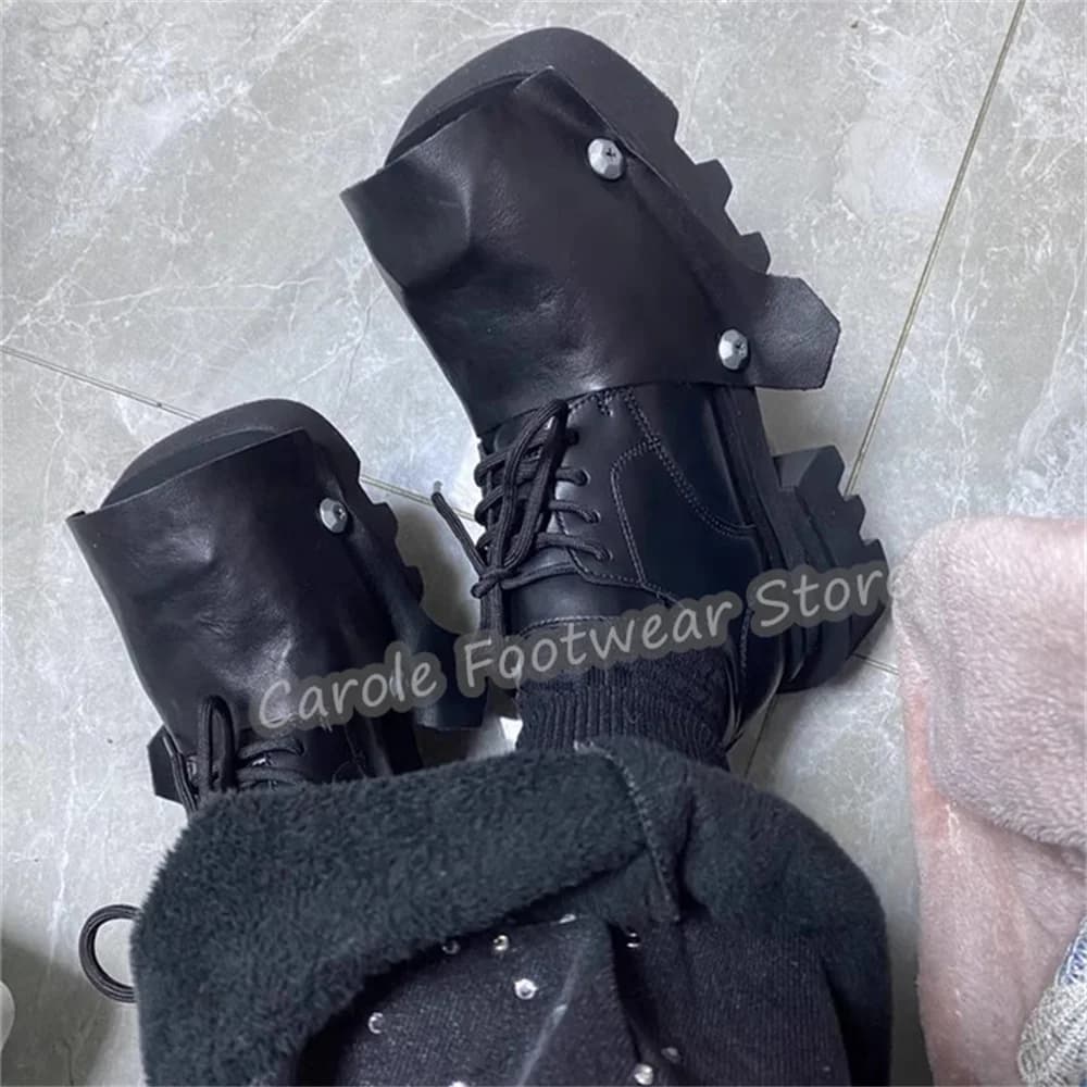 Scarpe Derby da Uomo alla Moda con Punta Quadrata e Suola Spessa, Decorazioni con Borchie, Allacciatura, Rialzo Interno, Stile Western