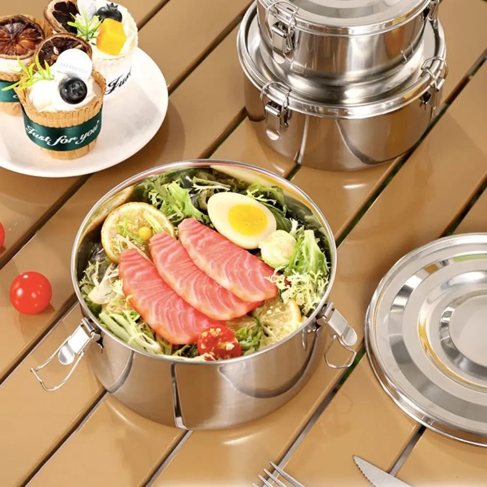 NEW 304 Stainless Steel Lunch Box Round Large Capacity Food Container Leak-proof Vegetable Fruit Storage Box Commuting