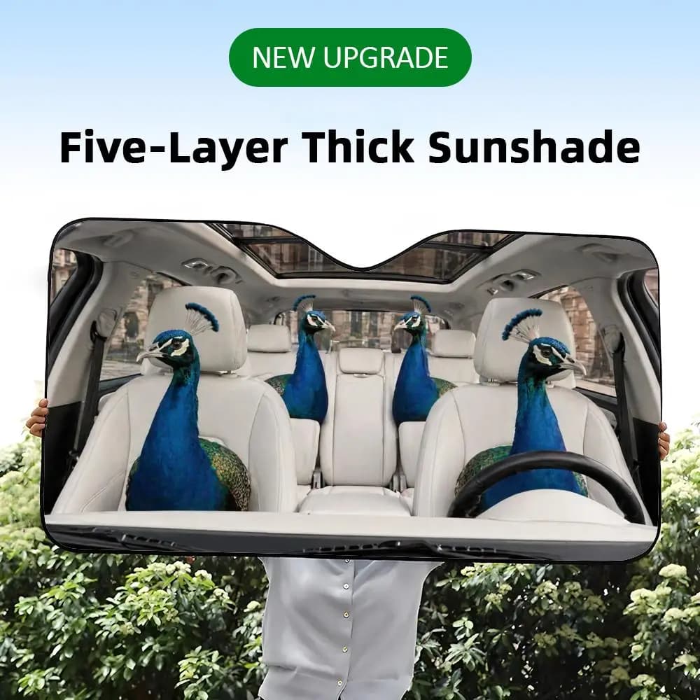 Parasole pieghevole per parabrezza auto Peacock Road Trip, protezione UV e termica per il finestrino anteriore dell'auto