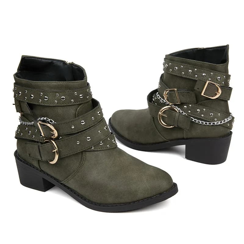 Scarpe taglie forti per donna 36-43 Autunno Inverno Moda Punta a punta Cinturino con fibbia Stivaletti con tacco medio Stivali da donna antiscivolo